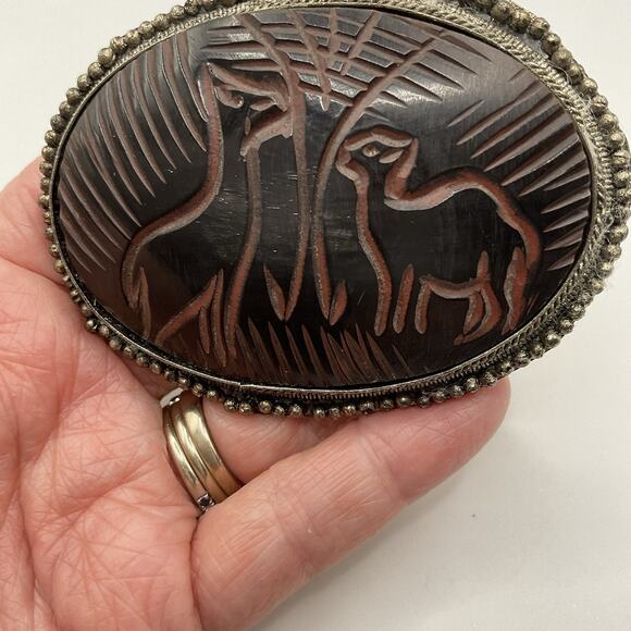 Vintage Hand Carved Deer Brooch C Clasp Horn (?) Large 3 x 2.5 in Pin African - Picture 4 of 6